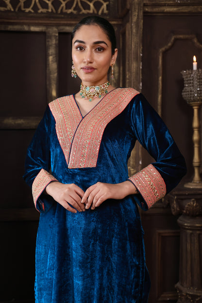 Royal Blue & Pink Designer Velvet Suit #1707