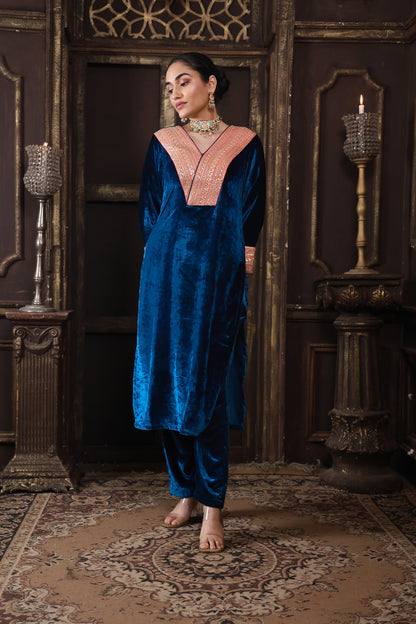 Royal Blue & Pink Designer Velvet Suit #1707