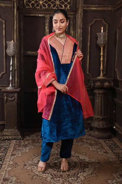 Royal Blue & Pink Designer Velvet Suit #1707