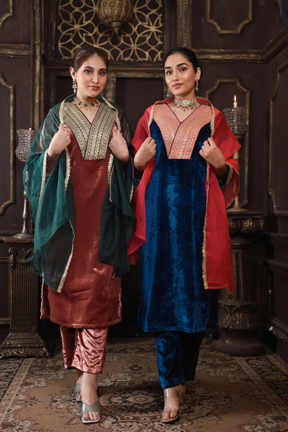 Royal Blue & Pink Designer Velvet Suit #1707