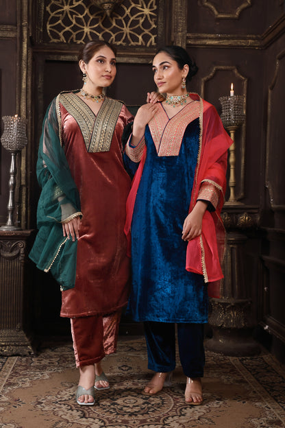 Royal Blue & Pink Designer Velvet Suit #1707