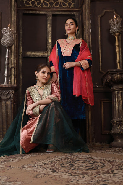 Royal Blue & Pink Designer Velvet Suit #1707