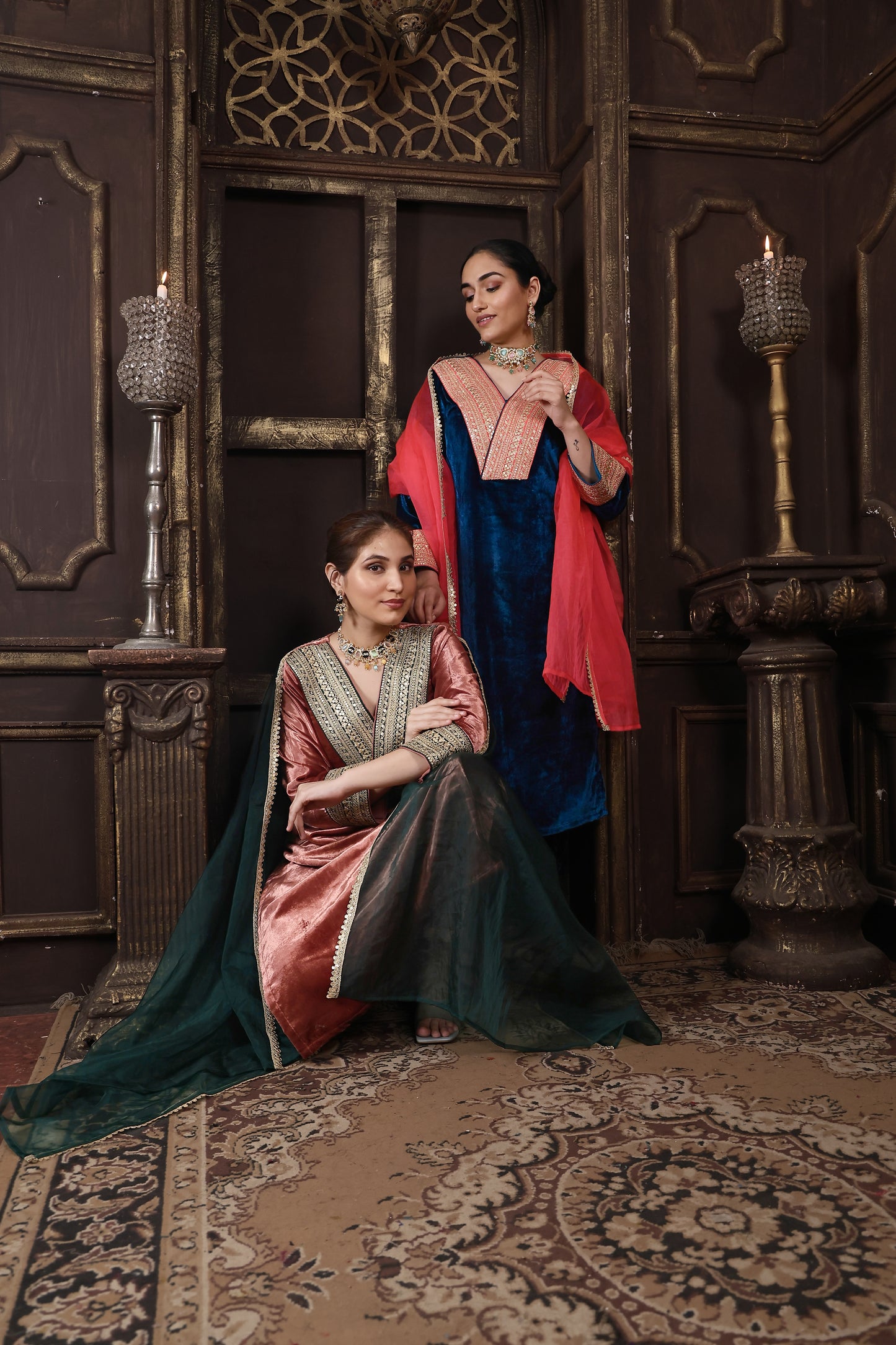 Royal Blue & Pink Designer Velvet Suit #1707