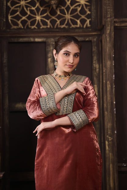 Rose Pink & Bottle Green Designer Velvet Suit #1708