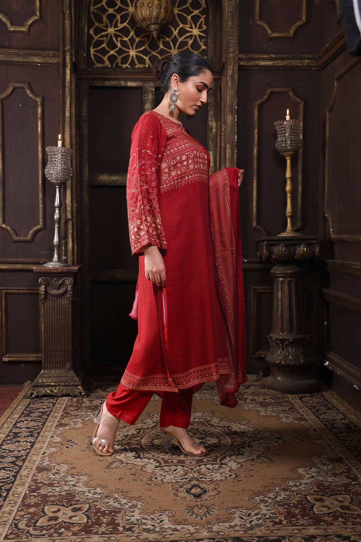 Rust/Red Pure Viscous Pashmina Suit #1723