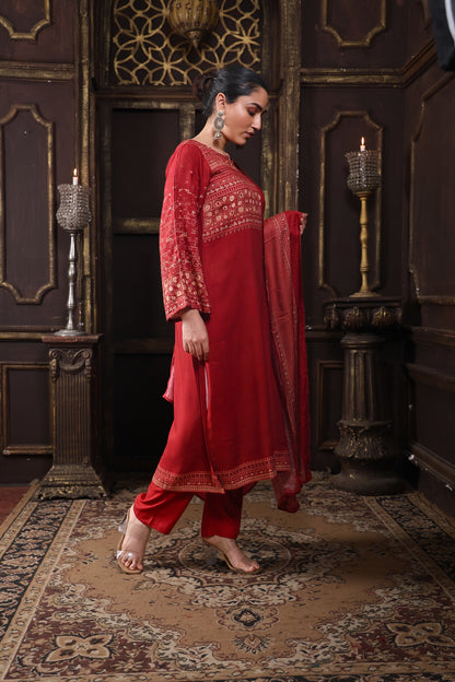 Rust/Red Pure Viscous Pashmina Suit #1723