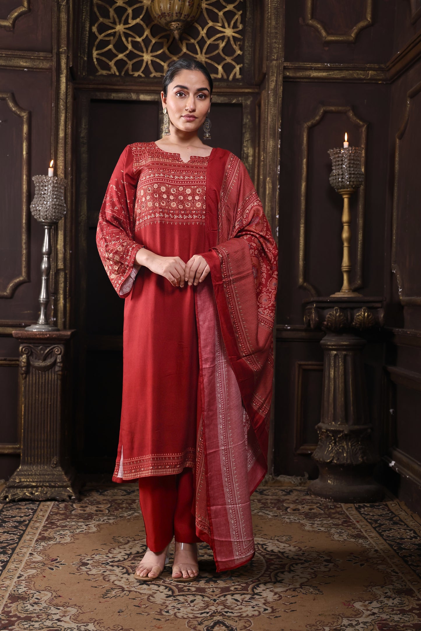 Rust/Red Pure Viscous Pashmina Suit #1723