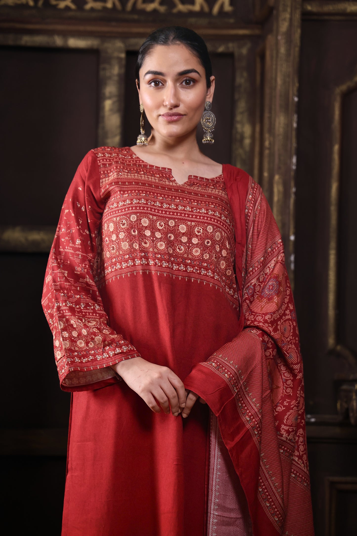 Rust/Red Pure Viscous Pashmina Suit #1723