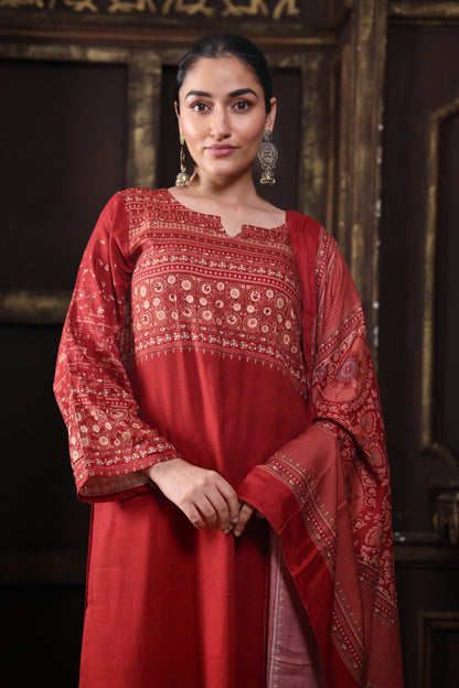 Rust/Red Pure Viscous Pashmina Suit #1723