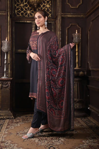 Black Pure Viscous Pashmina Suit #1721