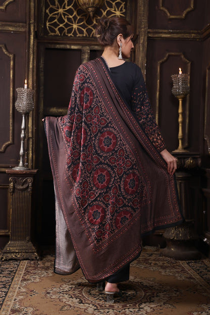 Black Pure Viscous Pashmina Suit #1721