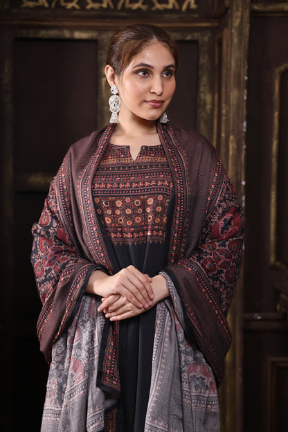 Black Pure Viscous Pashmina Suit #1721