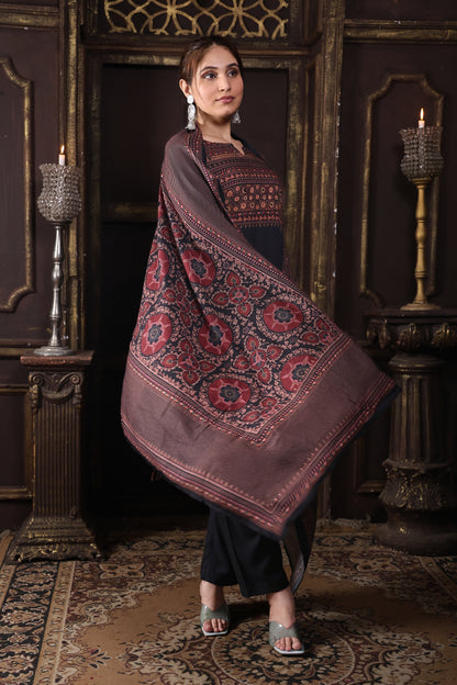 Black Pure Viscous Pashmina Suit #1721