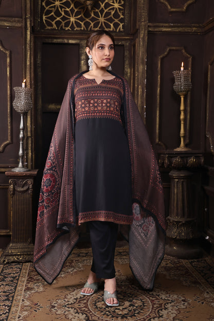 Black Pure Viscous Pashmina Suit #1721