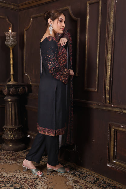 Black Pure Viscous Pashmina Suit #1721