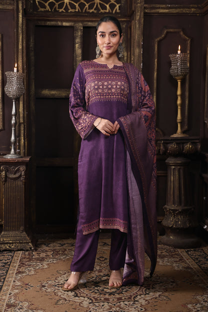 Purple Pure Viscous Pashmina Suit #1719