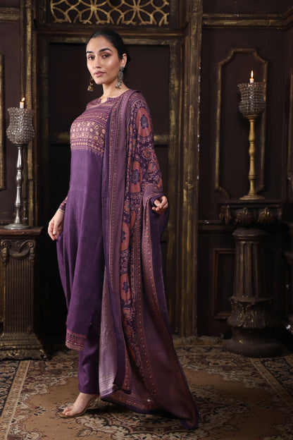 Purple Pure Viscous Pashmina Suit #1719