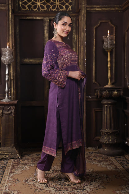 Purple Pure Viscous Pashmina Suit #1719