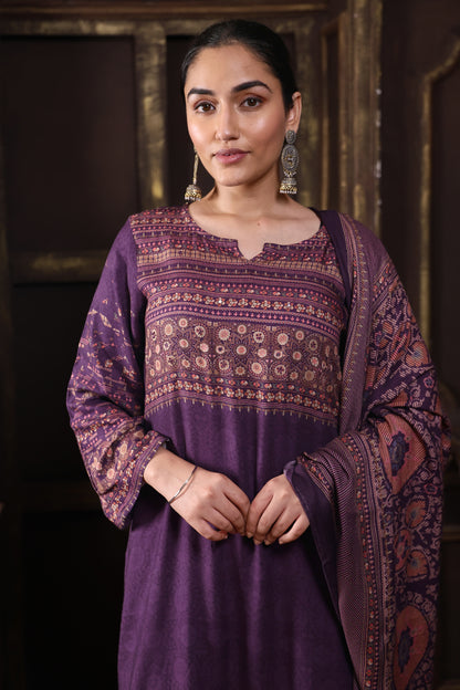 Purple Pure Viscous Pashmina Suit #1719