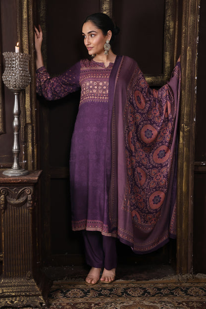 Purple Pure Viscous Pashmina Suit #1719
