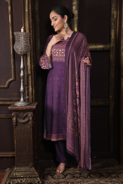 Purple Pure Viscous Pashmina Suit #1719
