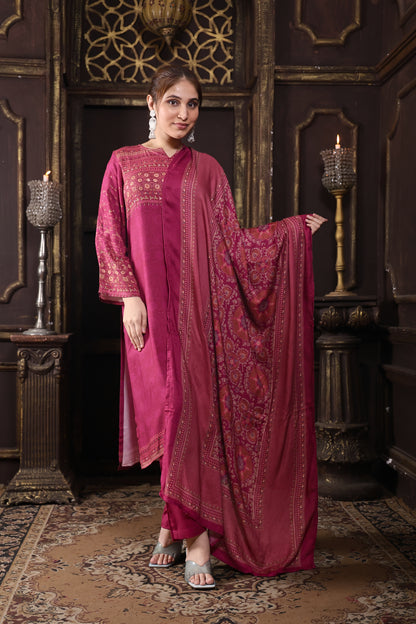 Wine Pure Viscous Pashmina Suit  #1720