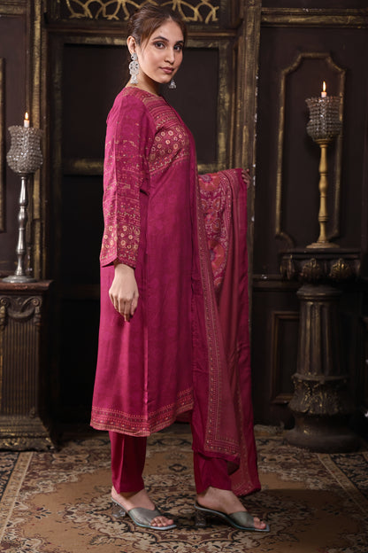 Wine Pure Viscous Pashmina Suit  #1720