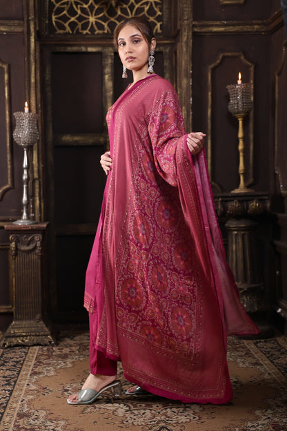 Wine Pure Viscous Pashmina Suit  #1720