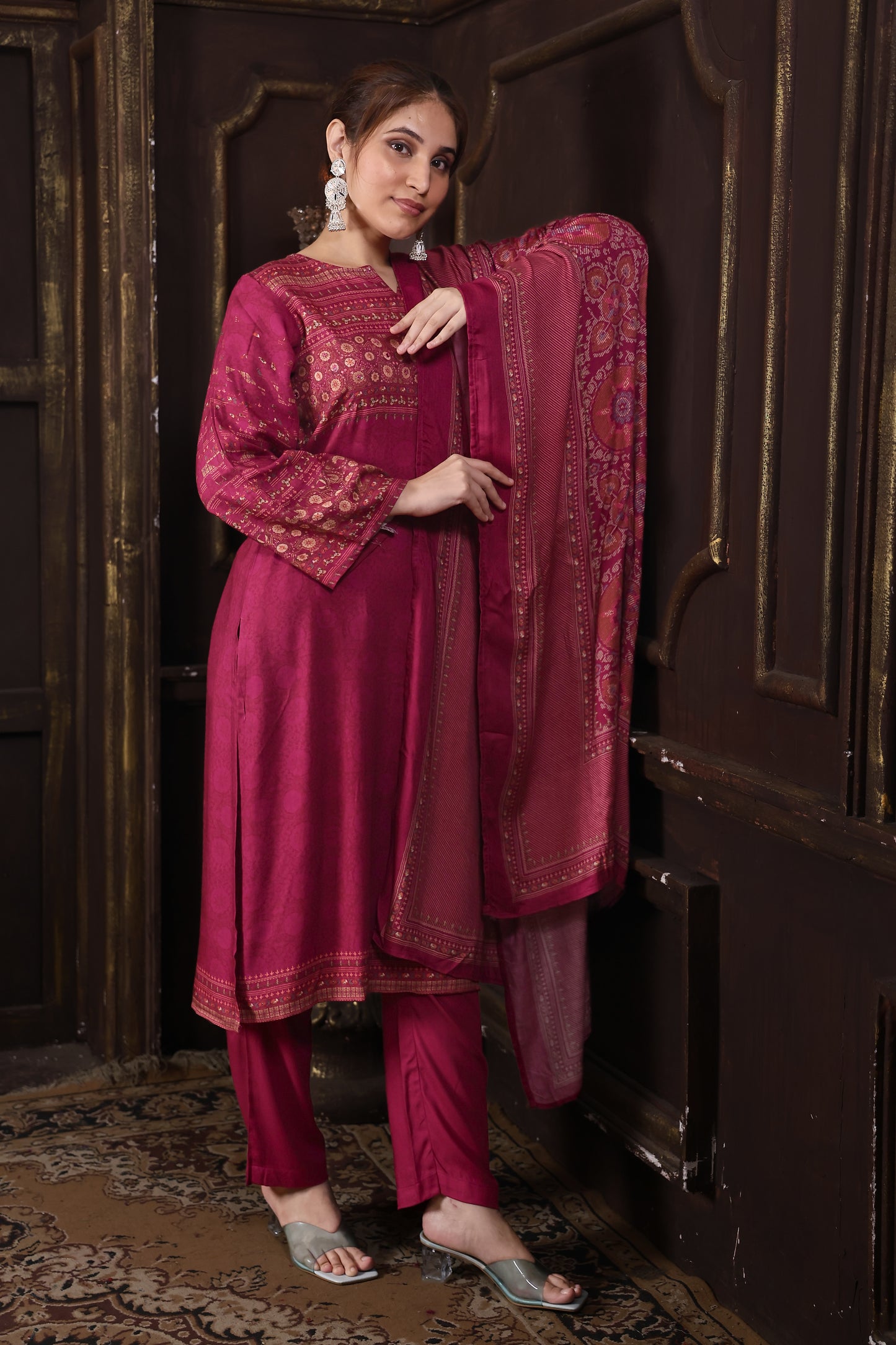 Wine Pure Viscous Pashmina Suit  #1720