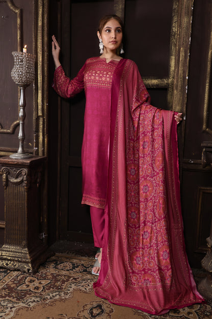 Wine Pure Viscous Pashmina Suit  #1720