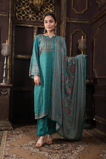 Green Pure Viscous Pashmina Suit #1725