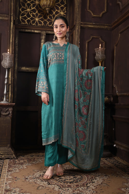 Green Pure Viscous Pashmina Suit #1725