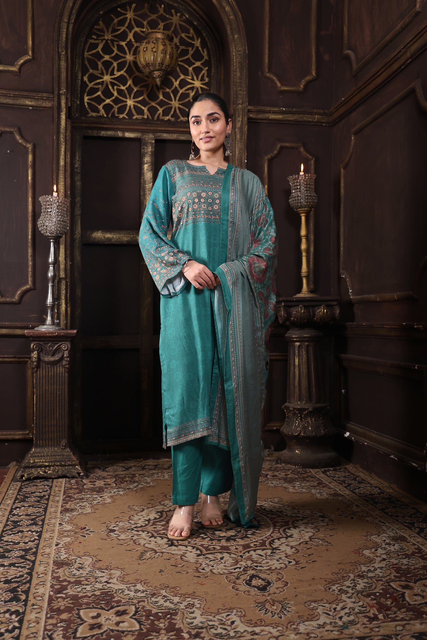 Green Pure Viscous Pashmina Suit #1725