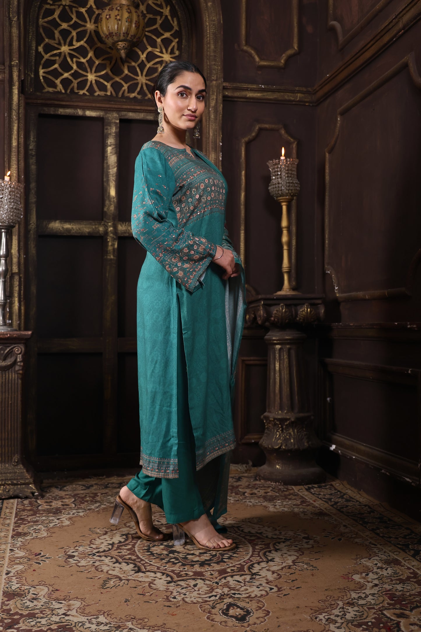 Green Pure Viscous Pashmina Suit #1725