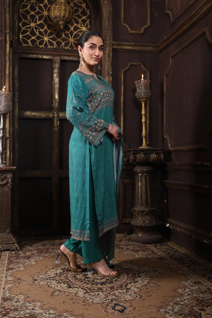 Green Pure Viscous Pashmina Suit #1725