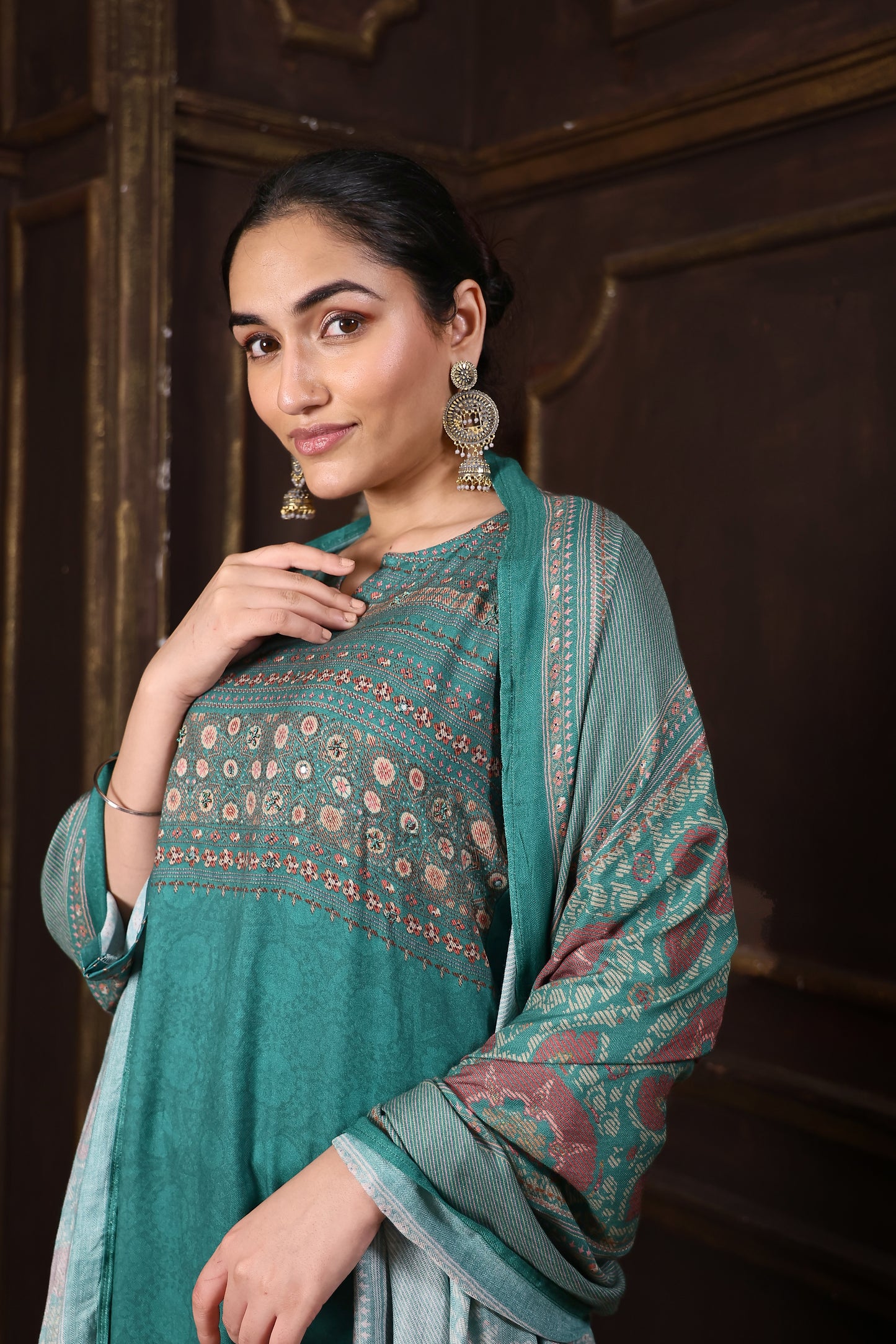 Green Pure Viscous Pashmina Suit #1725