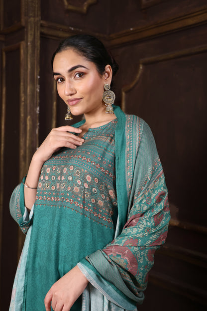 Green Pure Viscous Pashmina Suit #1725