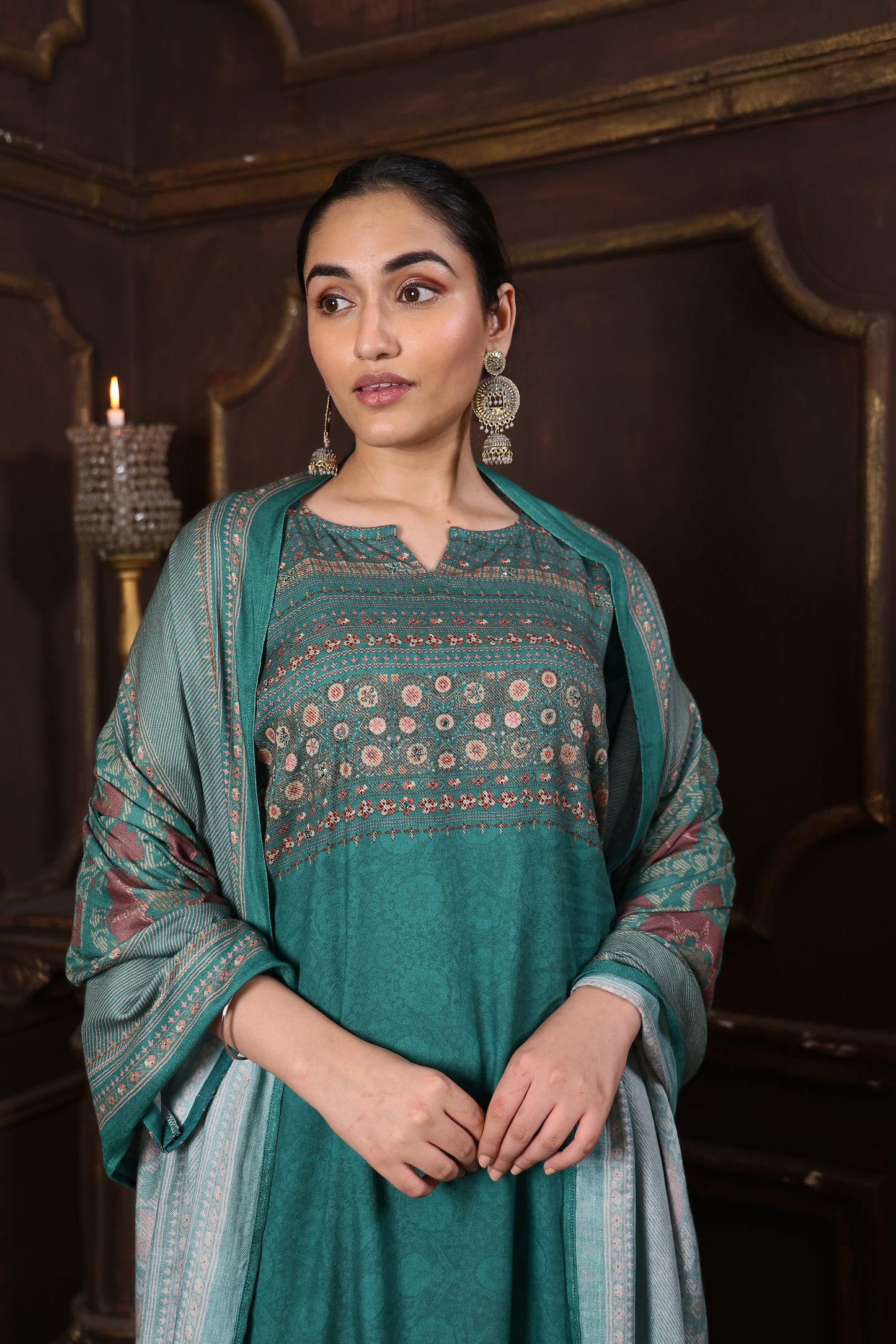 Green Pure Viscous Pashmina Suit #1725