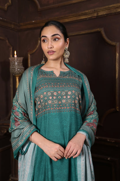Green Pure Viscous Pashmina Suit #1725