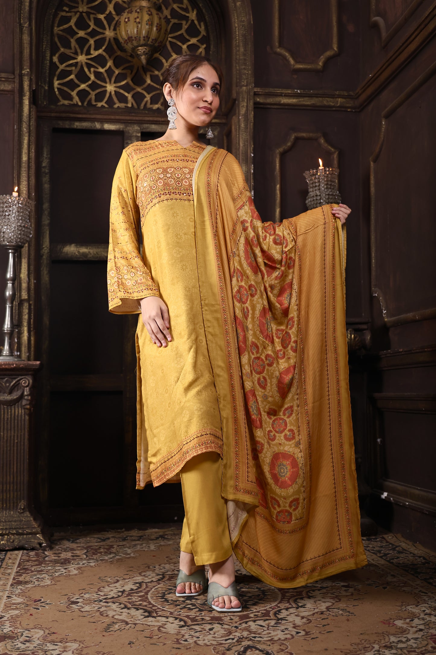 Yellow Mustard Pure Viscous Pashmina Suit #1724