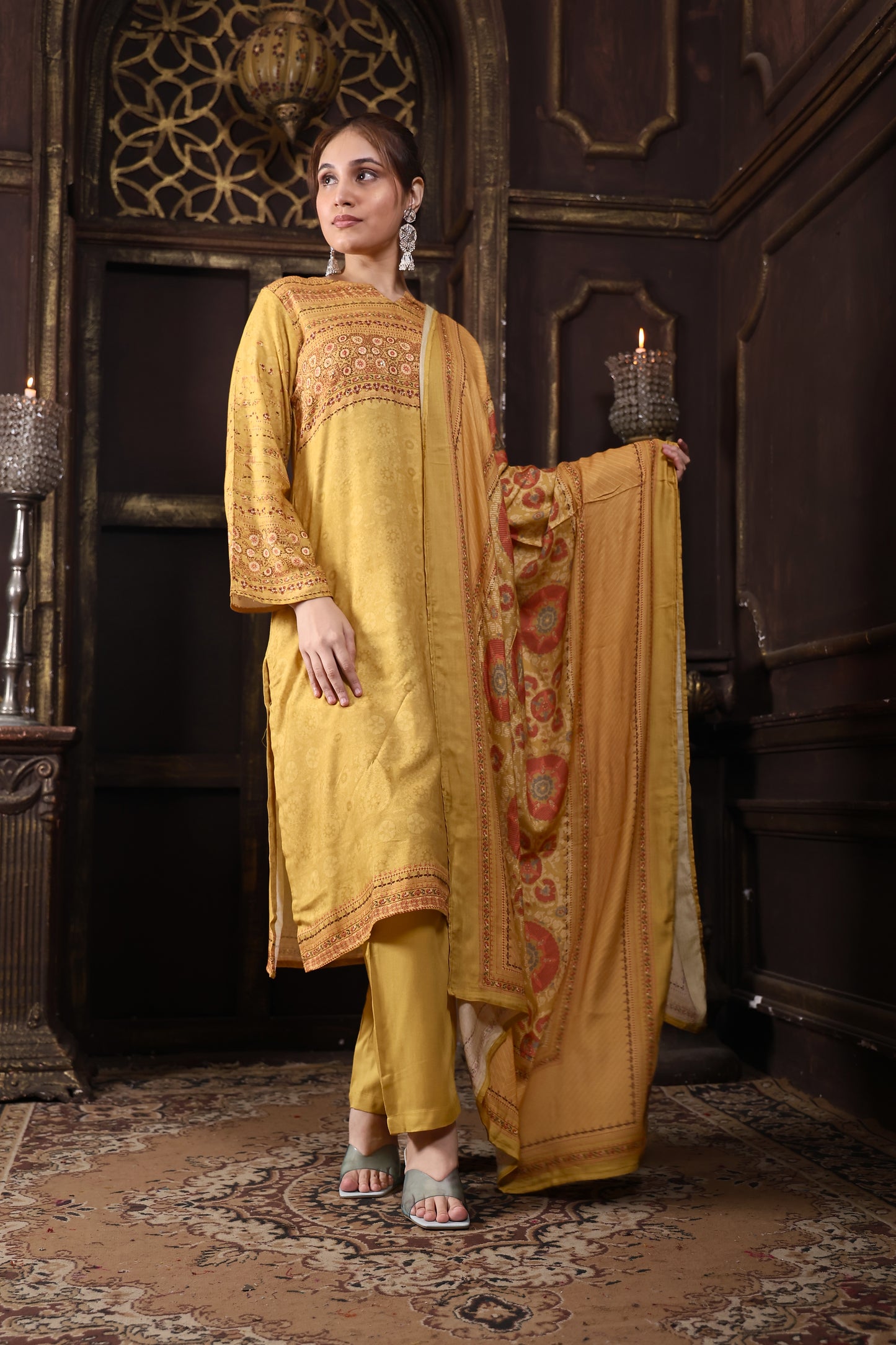 Yellow Mustard Pure Viscous Pashmina Suit #1724