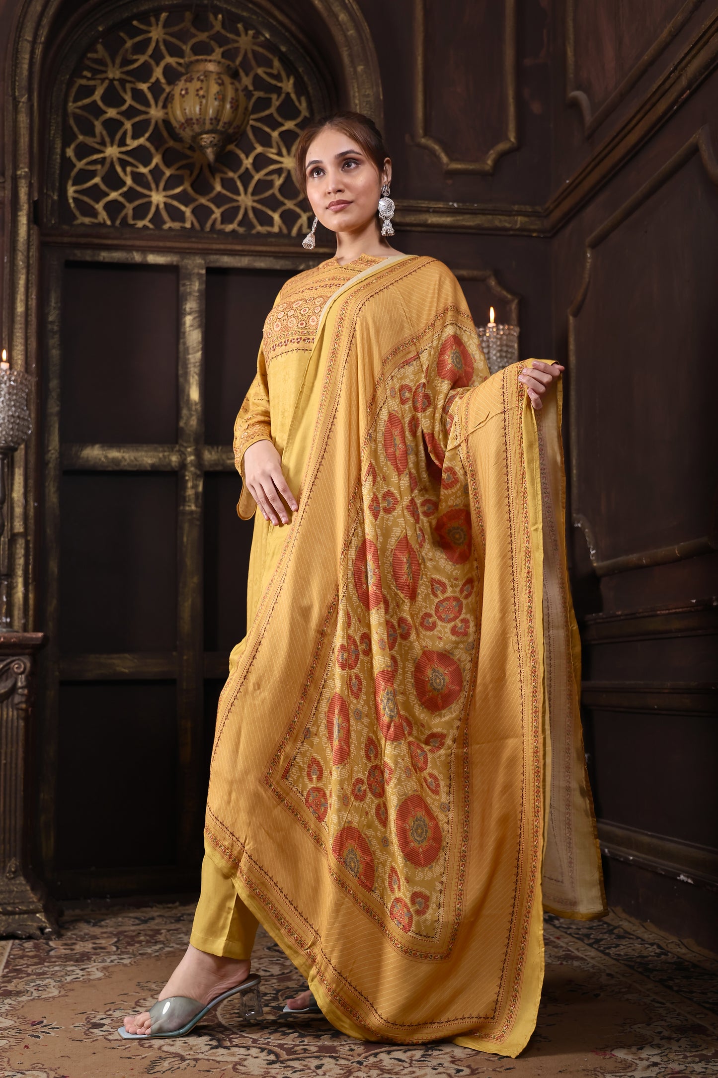 Yellow Mustard Pure Viscous Pashmina Suit #1724