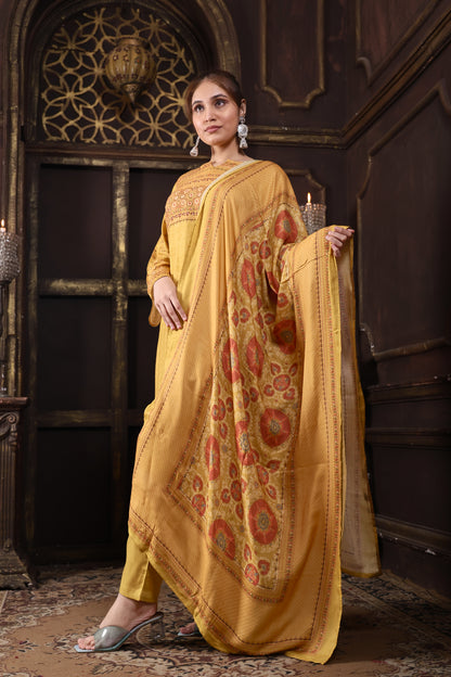 Yellow Mustard Pure Viscous Pashmina Suit #1724