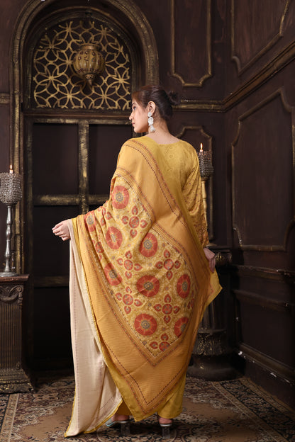 Yellow Mustard Pure Viscous Pashmina Suit #1724