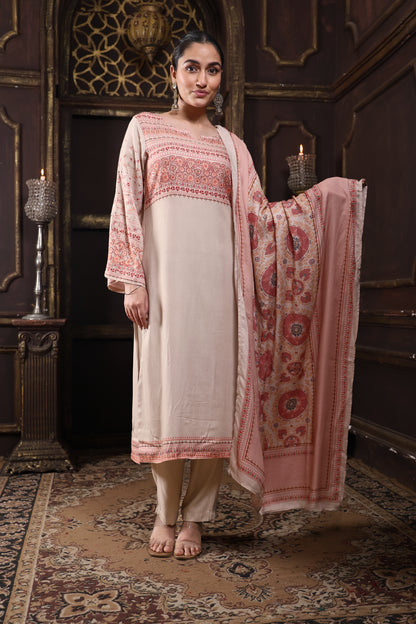 Beige Pure Viscous Pashmina Suit #1722