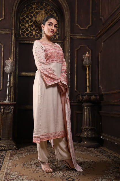 Beige Pure Viscous Pashmina Suit #1722