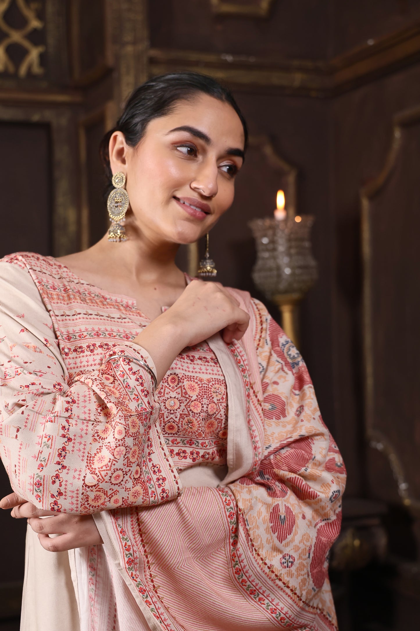 Beige Pure Viscous Pashmina Suit #1722