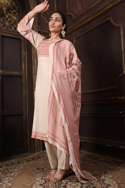 Beige Pure Viscous Pashmina Suit #1722