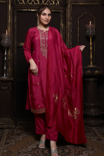 Pink Elegant Russian Silk Suit Set with Delicate Zari & Pearl Work #1567