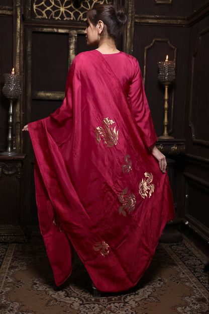 Pink Elegant Russian Silk Suit Set with Delicate Zari & Pearl Work #1567